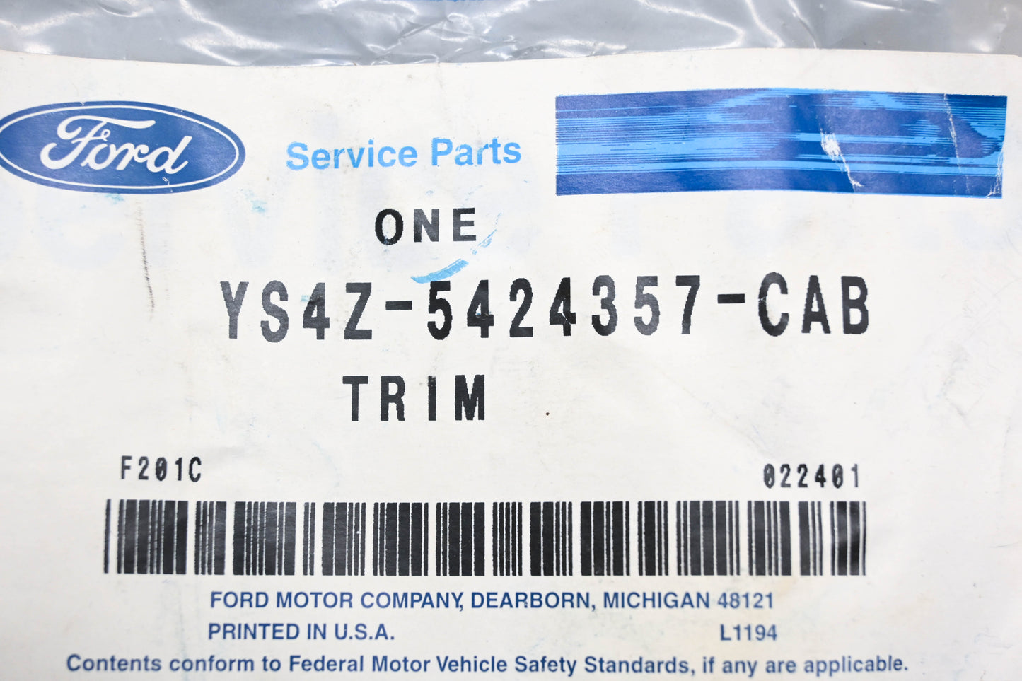 New OEM Ford YS4Z-5424357-CAB Left Side Upper Pillar Trim NOS