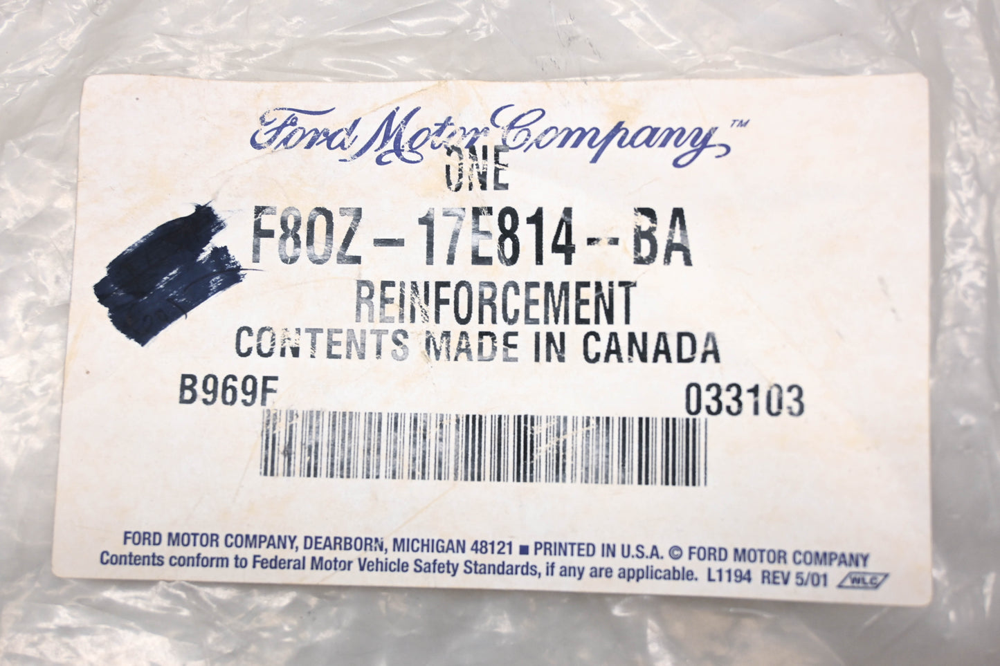 New OEM Ford F80Z-17E814-BA Left Side Front Bumper Cover Reinforcement NOS