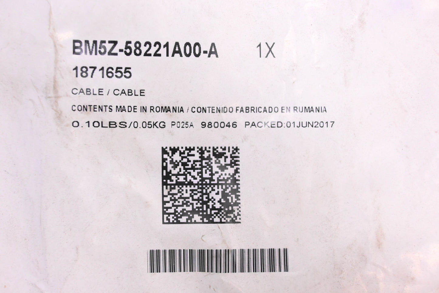 New OEM Ford BM5Z-58221A00-A, 1871655 Front Door Release Cable Assembly NOS