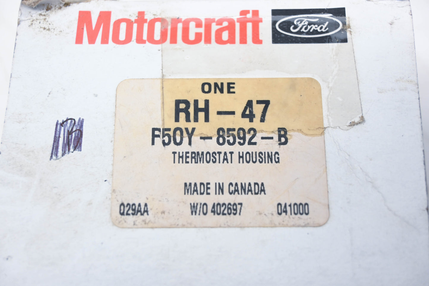 New OEM Motorcraft RH-47, F5OY-8592-B Engine Coolant Thermostat Housing NOS