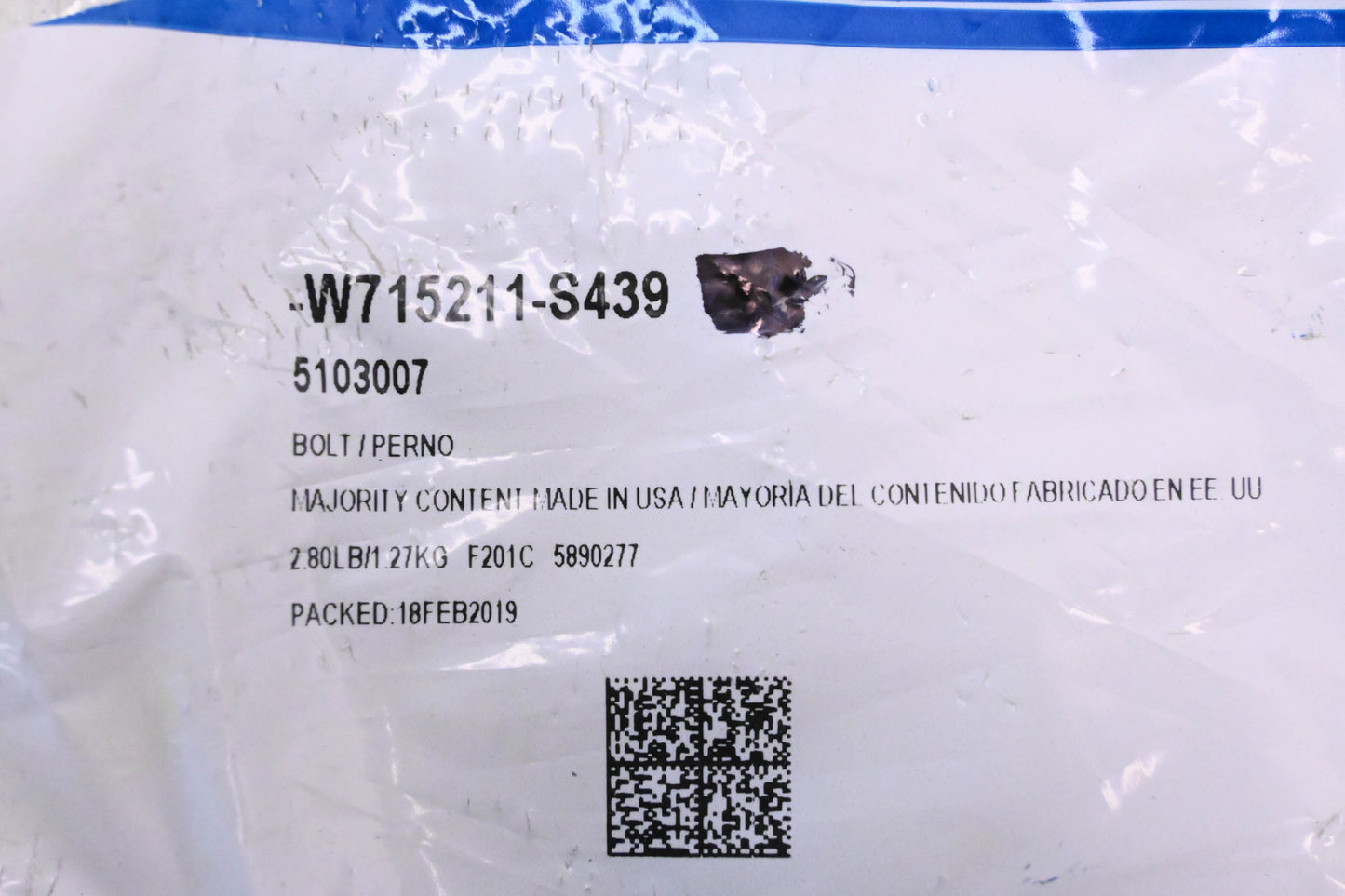 New OEM Ford W715211-S439, 5103007 Bracket Mount Bolt NOS