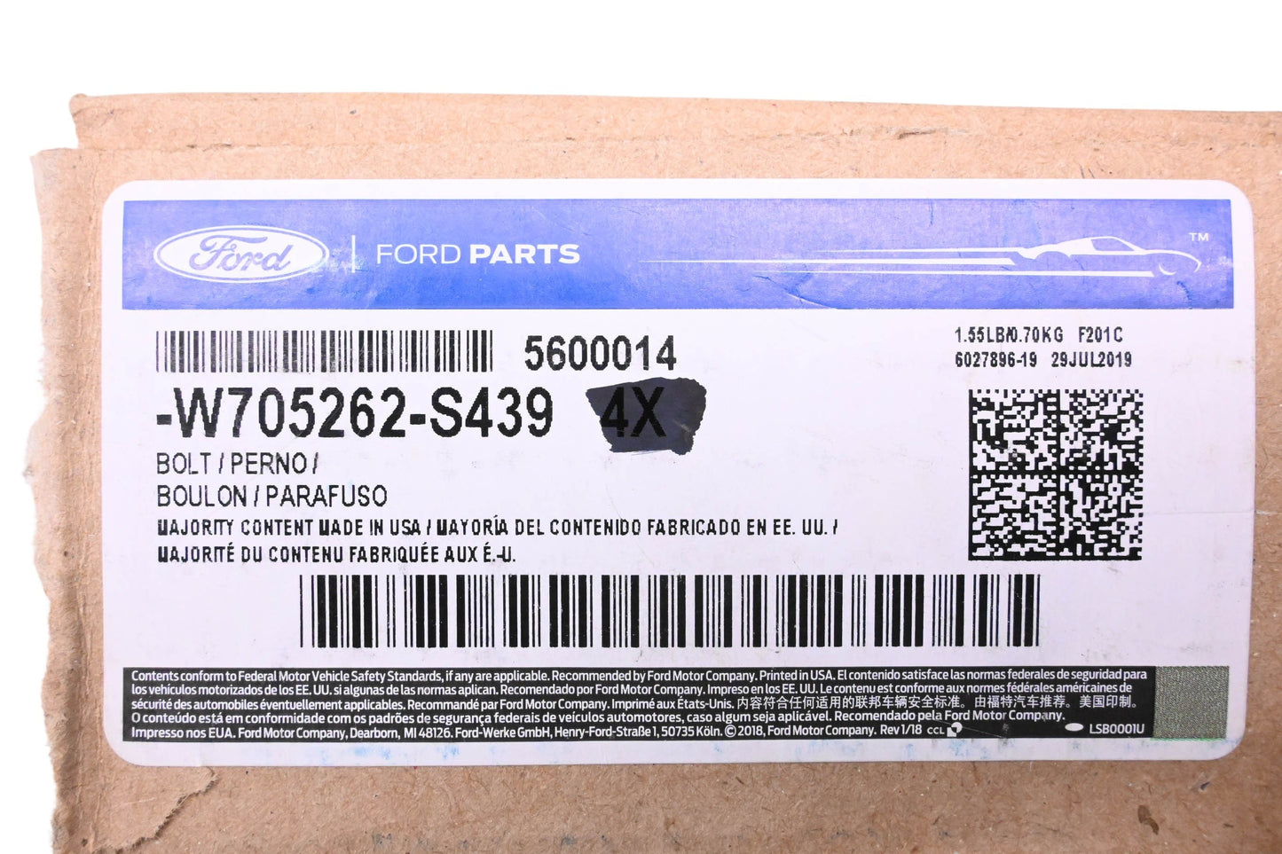 New OEM Ford W705262-S439, 5600014 Rear Body Mount Cushion Bolt & Washer Assembly NOS