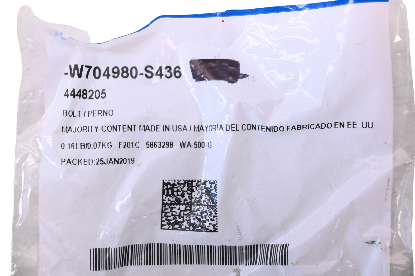 New OEM Ford W704980-S436, 4448205 Lower Yoke Assembly Bolt NOS