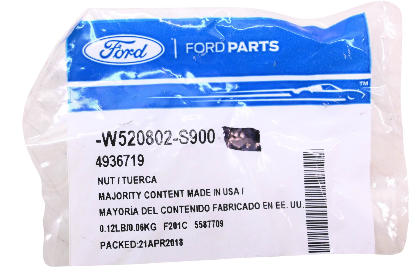 New OEM Ford W520802-S900, 4936719 Bumper End Cap Moulding Nut NOS