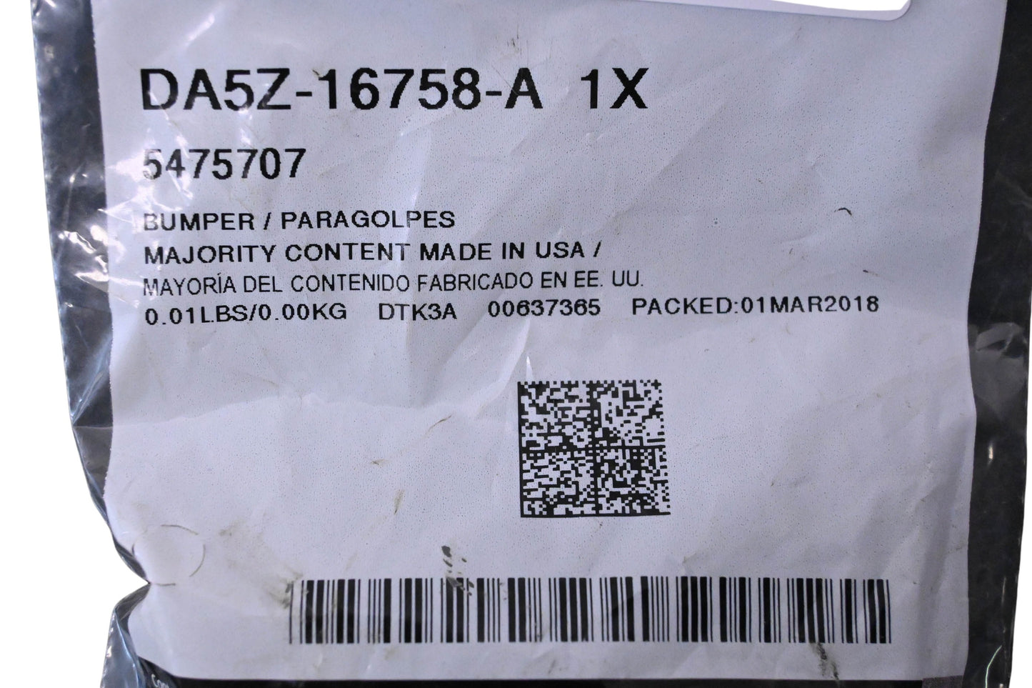 New OEM Ford DA5Z-16758-A, 5475707 Hood Bumper NOS
