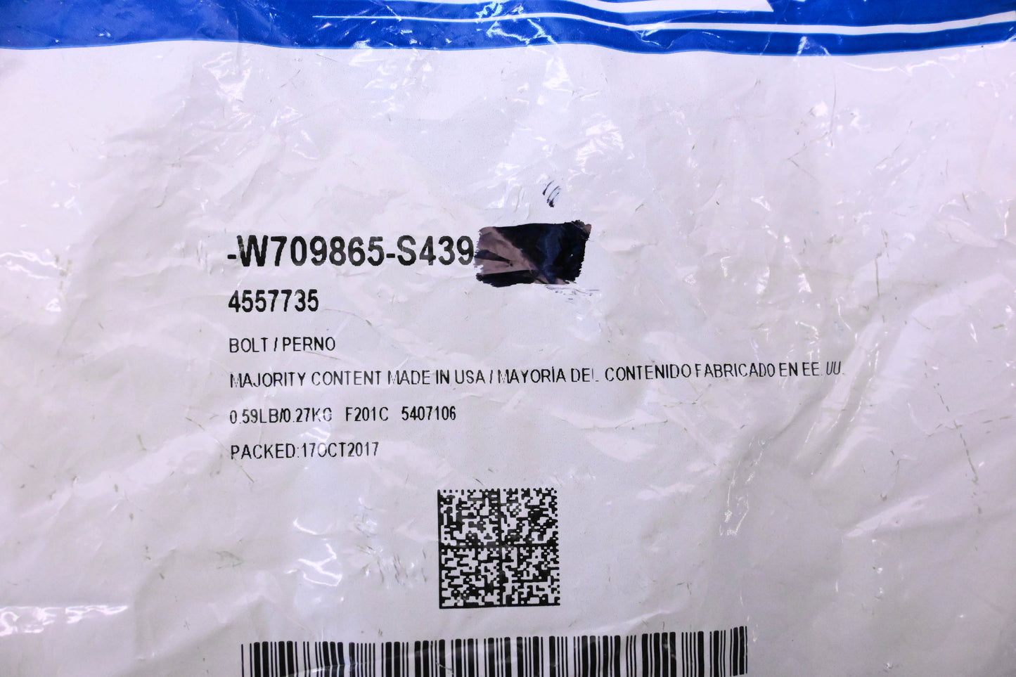 New OEM Ford W709865-S439, 4557735 Lower Control Arm Front Bolt NOS