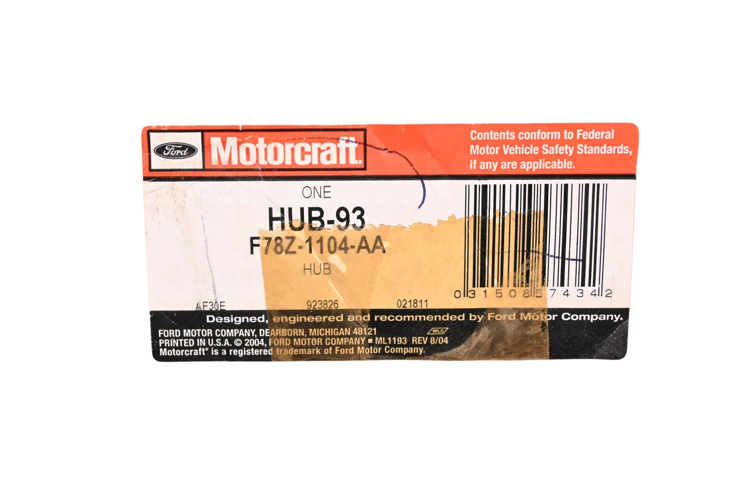 New OEM Motorcraft HUB-93, F78Z-1104-AA Wheel Hub Assembly NOS