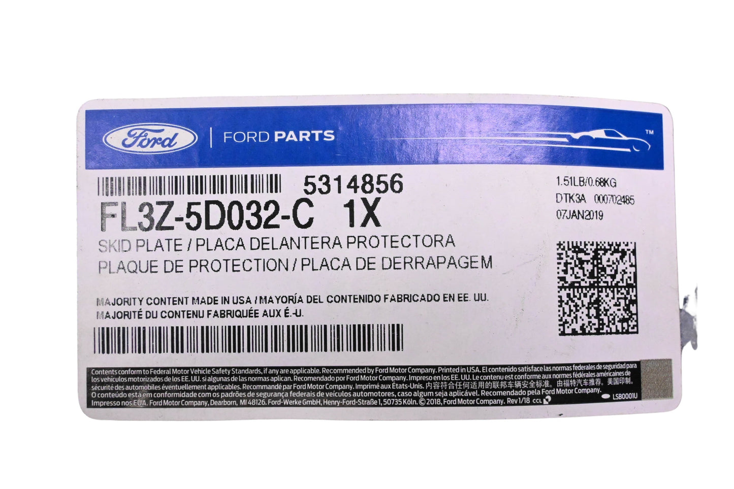 New OEM Ford FL3Z-5D032-C, 5314856 Skid Plate NOS