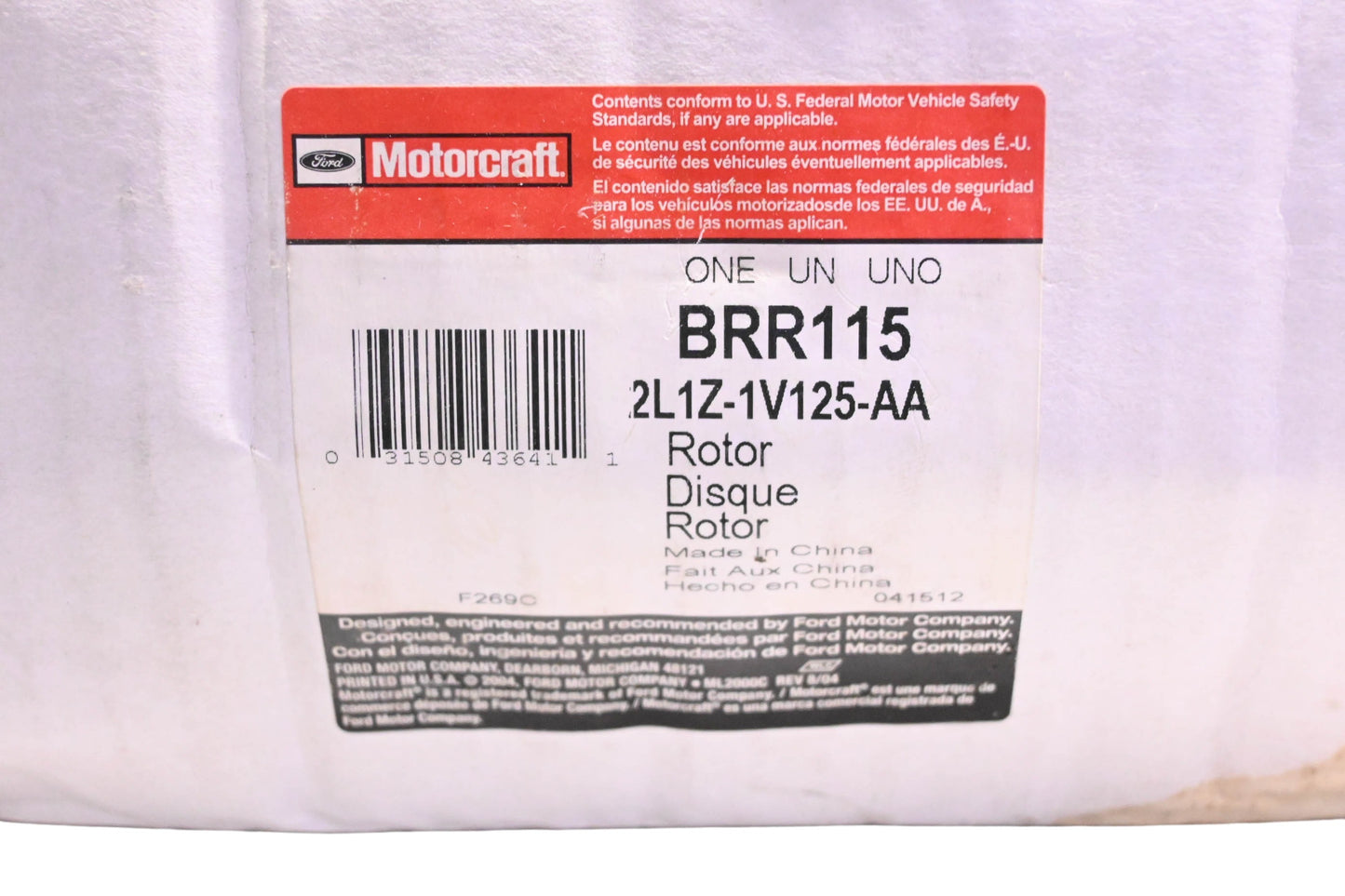 New OEM Motorcraft BRR115, 2L1Z-1V125-AA Brake Rotor Assembly NOS