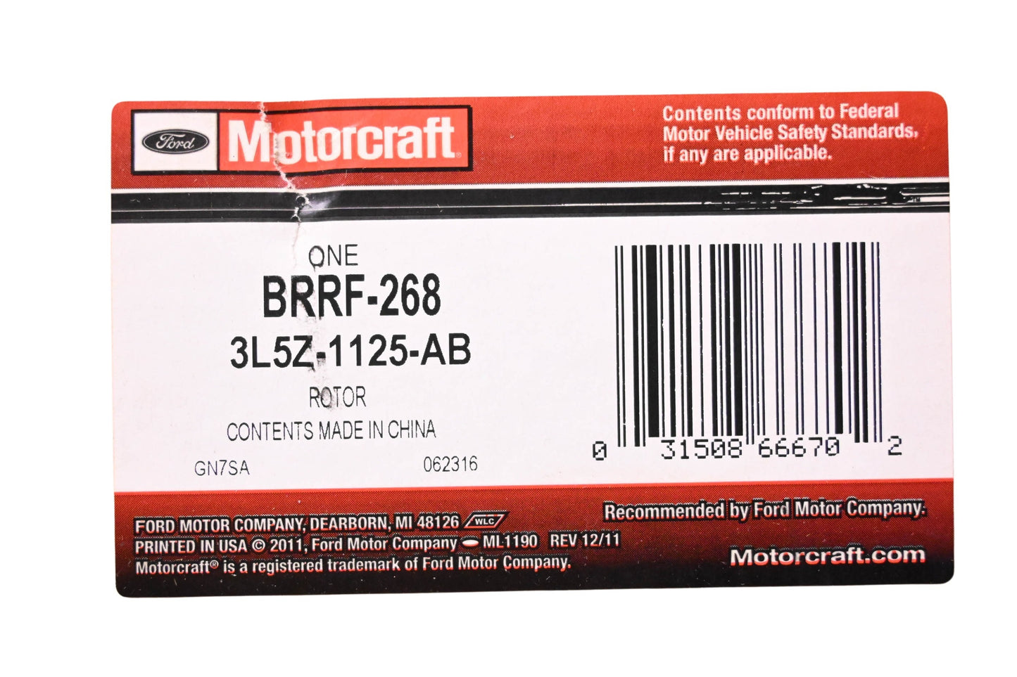 New OEM Motorcraft BRRF-268, 3L5Z-1125-AB Front Disc Brake Rotor Assembly NOS