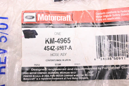 New OEM Motorcraft KM-4965, 4S4Z-8597-A Engine Coolant Bypass Hose NOS