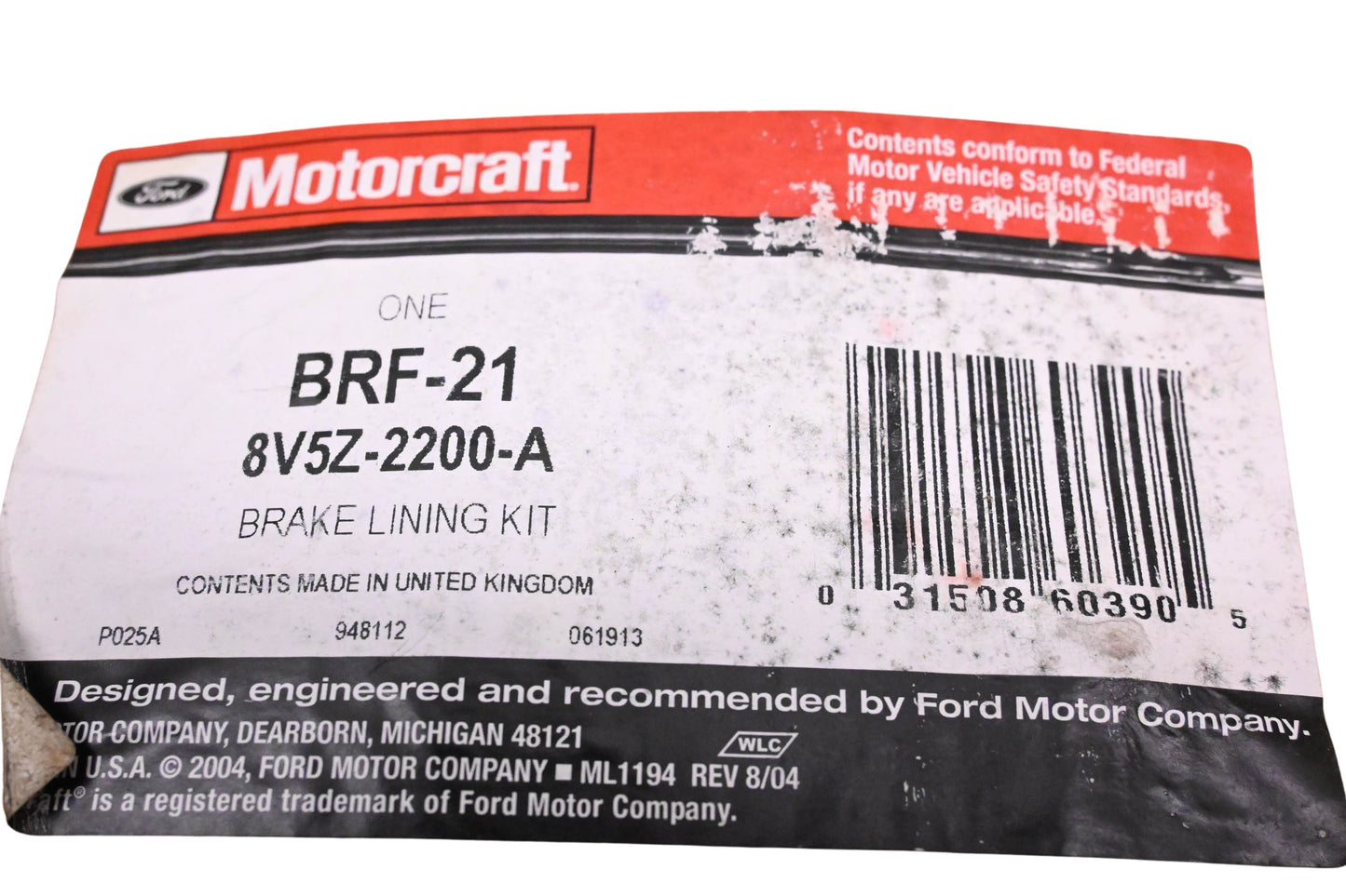 New OEM Motorcraft BRF-21, 8V5Z-2200-A Rear Drum Brake Shoe Kit NOS
