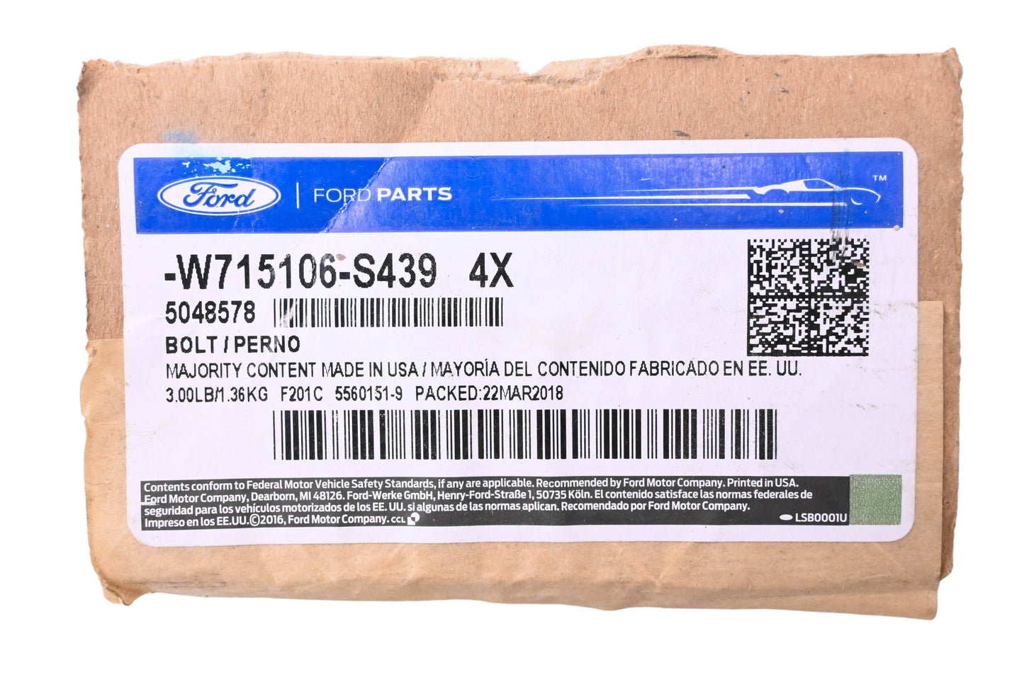 New OEM Ford W715106-S439 Front Engine Mount Bolt NOS