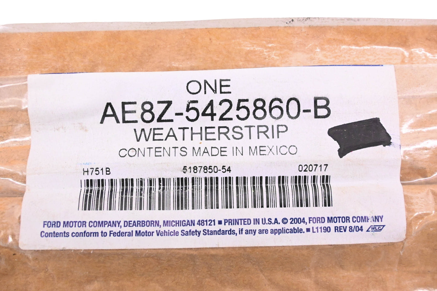 New OEM Ford AE8Z-5425860-B Rear Right Side Window Sweep Belt Molding NOS