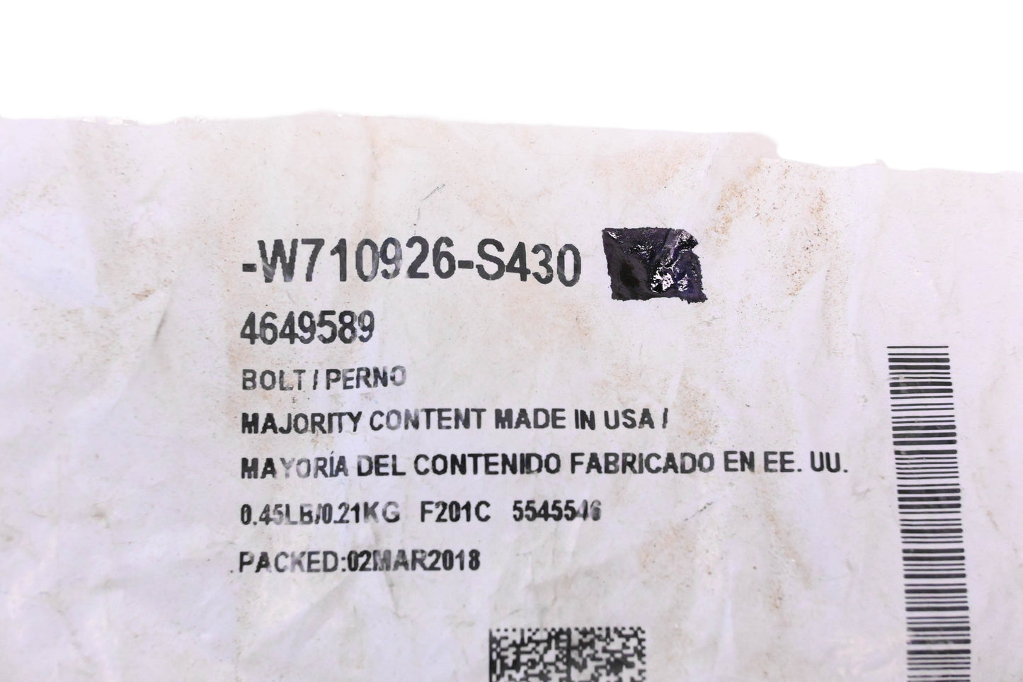 New OEM Ford W710926-S430 Bolt NOS