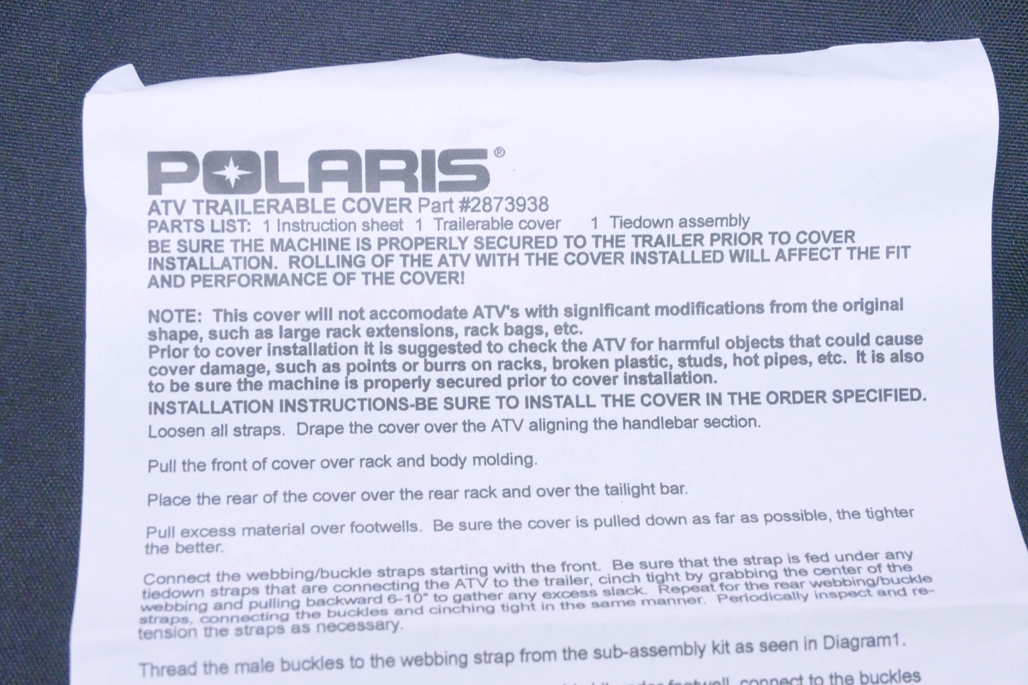 New OEM Polaris 2873938-070 Black ATV Cover NOS