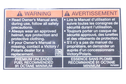 New OEM Polaris 7079205, 7079199 Fuel Warning Decal NOS