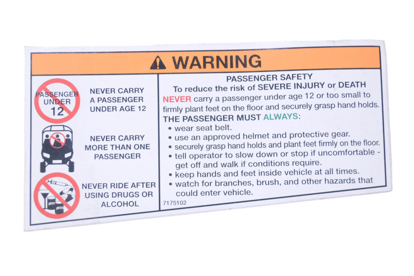 New OEM Polaris 7175102 Warning Decal NOS