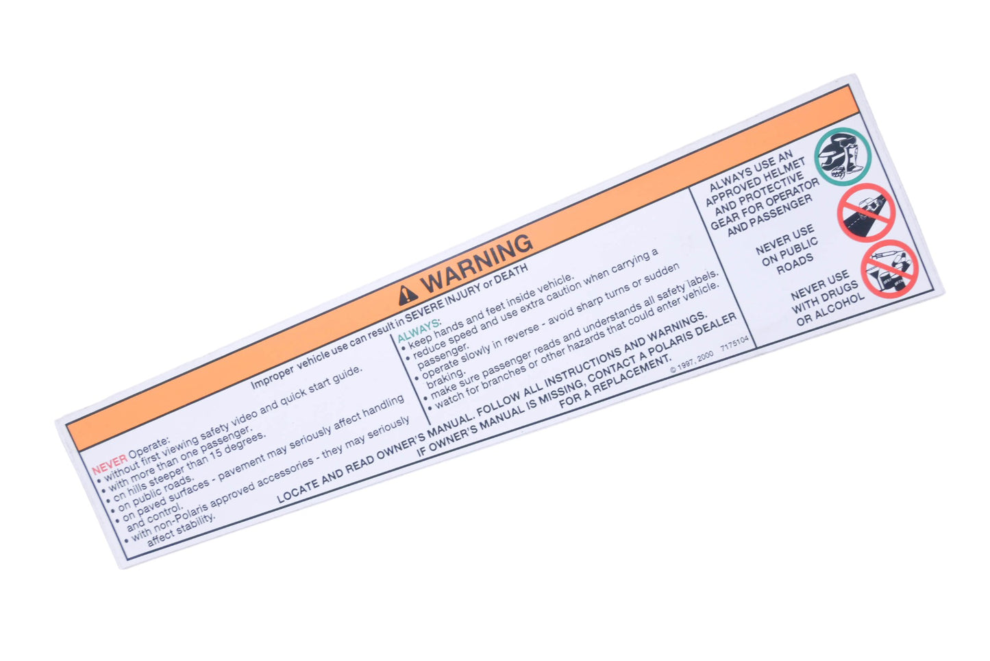 New OEM Polaris 7175104 Warning Decal NOS