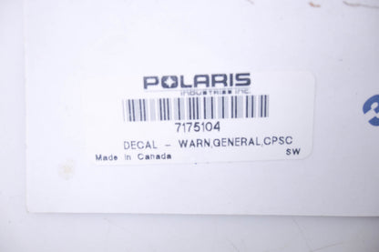 New OEM Polaris 7175104 Warning Decal NOS