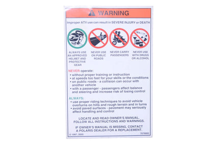 New OEM Polaris 7079083 Warning Decal NOS