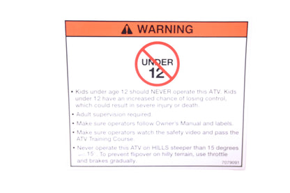 New OEM Polaris 7079091 Decal Age Warning NOS