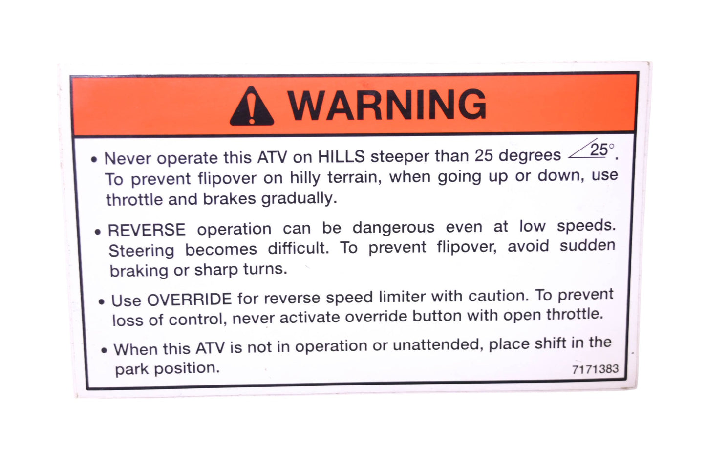 New OEM Polaris 7171383 Warning Decal NOS