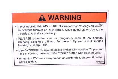 New OEM Polaris 7171383 Warning Decal NOS