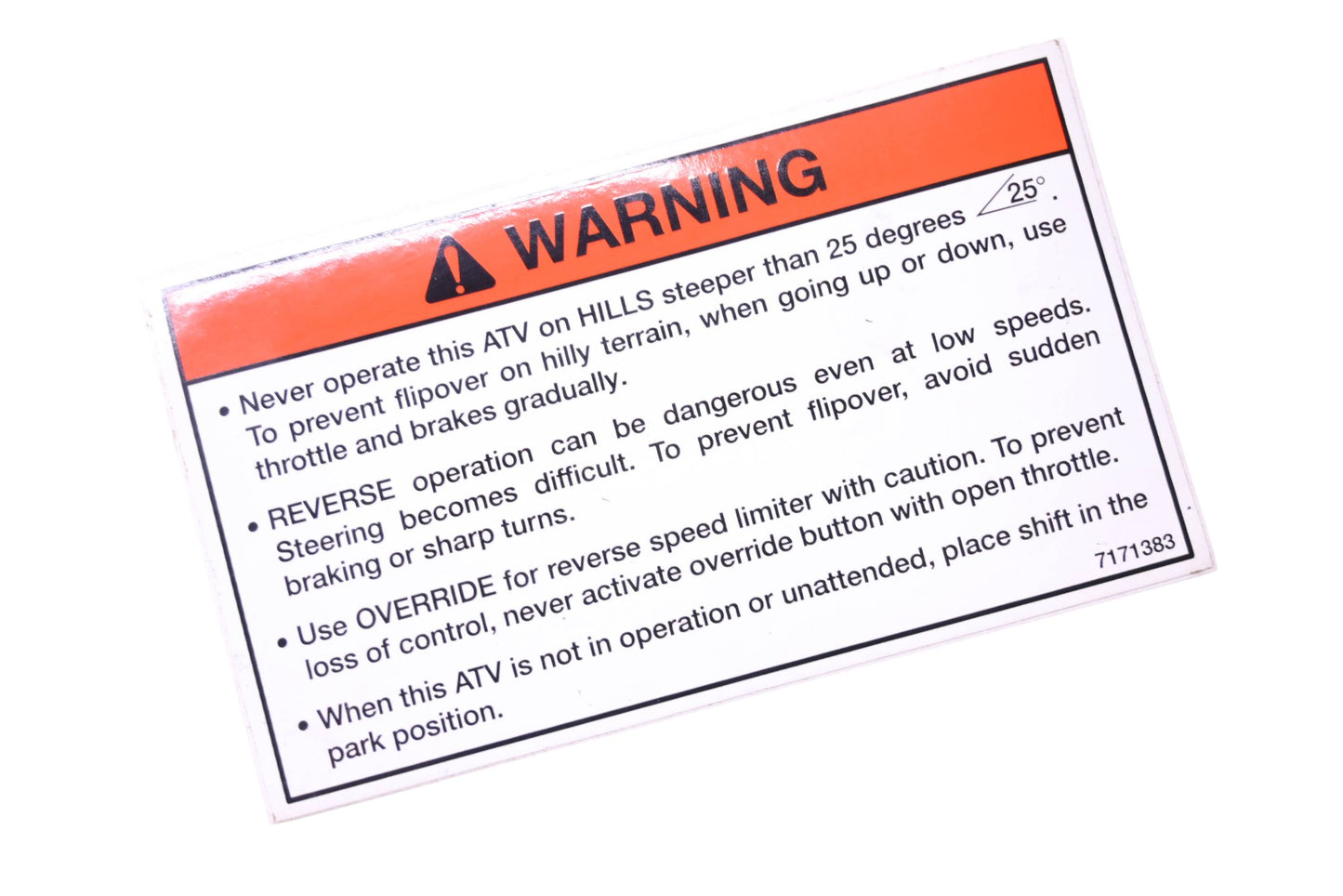 New OEM Polaris 7171383 Warning Decal NOS