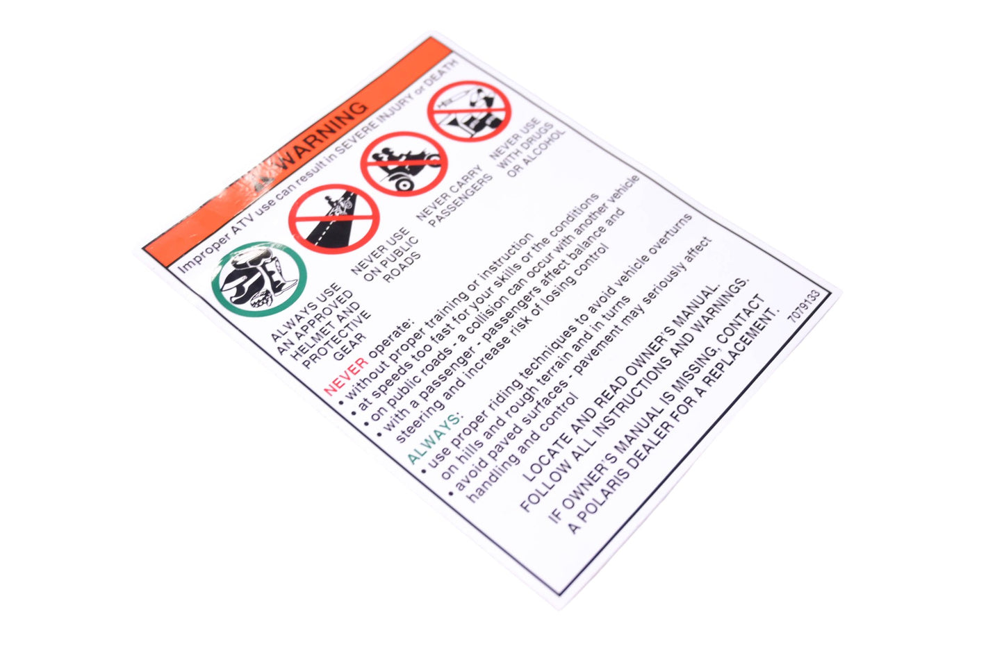 New OEM Polaris 7079133 Warning Decal NOS