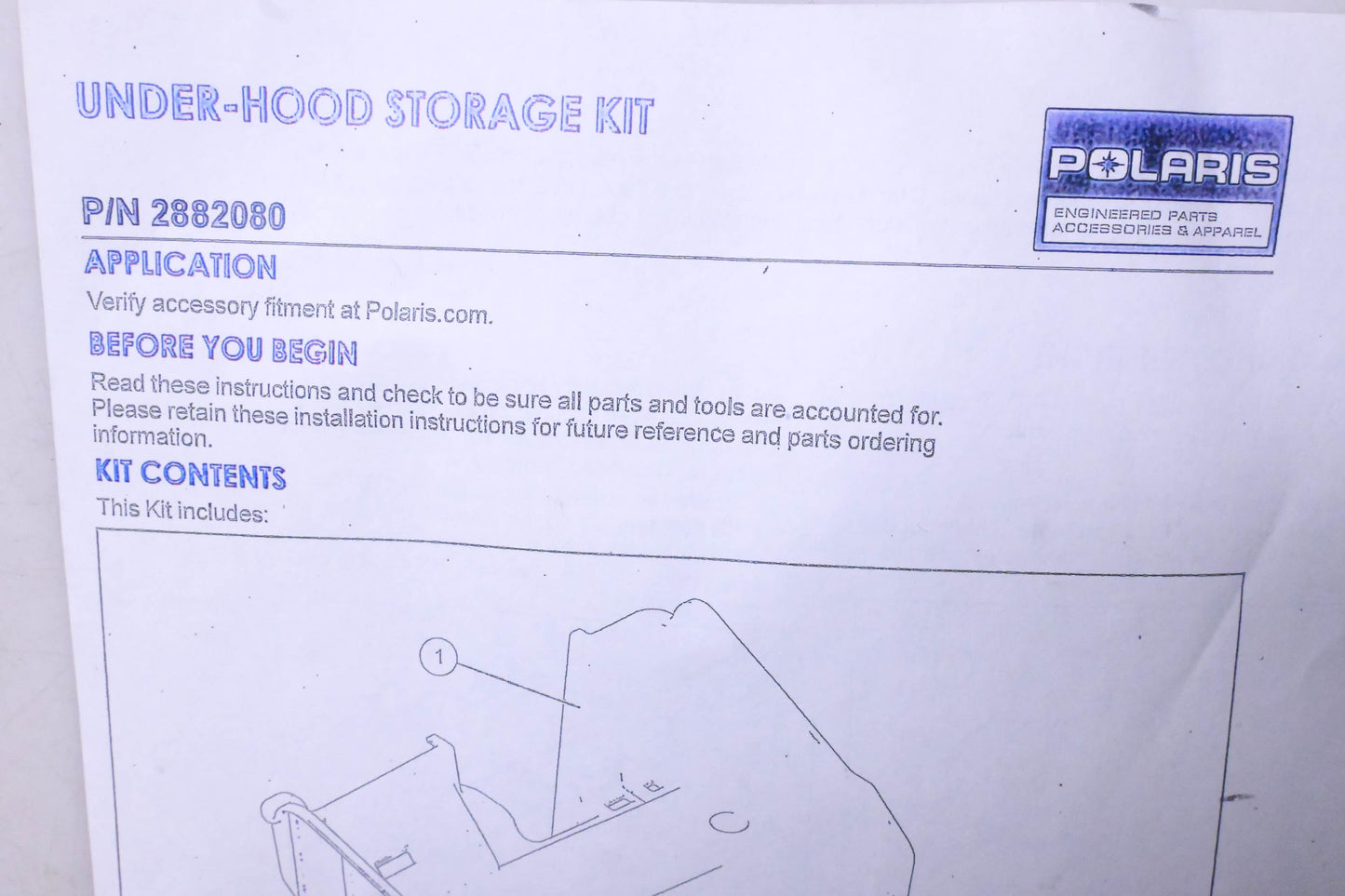 New OEM Polaris 2882080 Under-Hood Storage Kit NOS