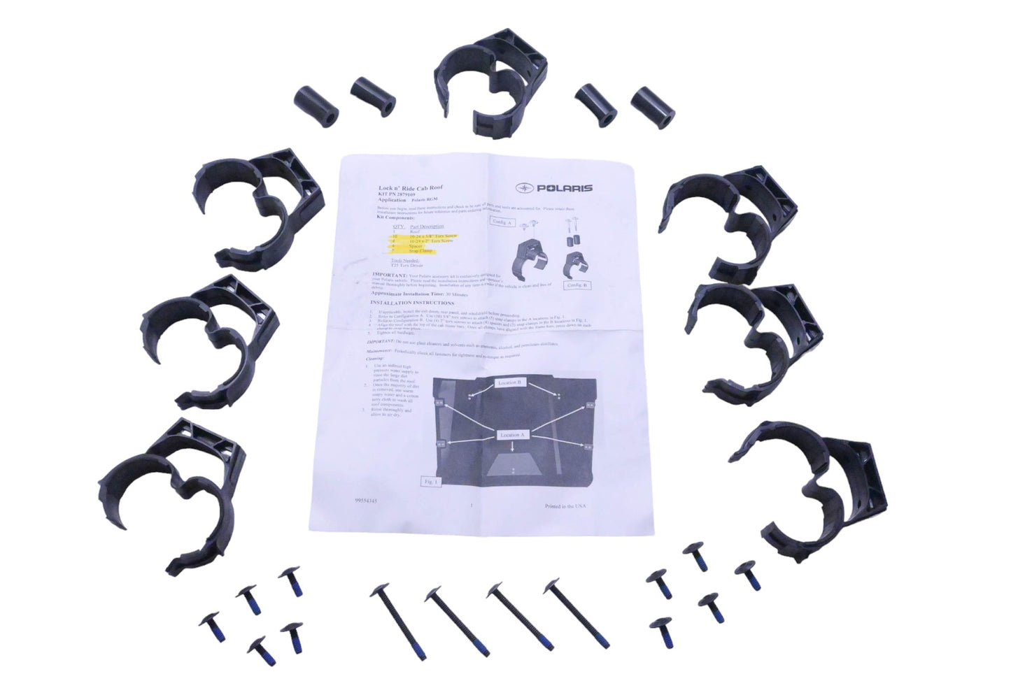 New OEM Polaris 2879109, 80401462, 804001461 Lock n' Ride Cab Roof Hardware Kit NOS