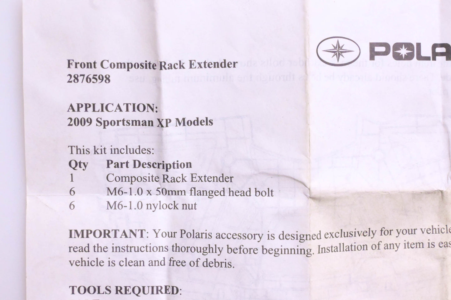 New OEM Polaris 2876598 Front Composite Rack Extender Hardware Kit NOS