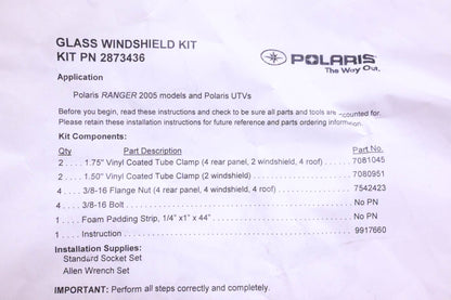 New OEM Polaris 2873436 Glass Windshield Hardware Kit NOS