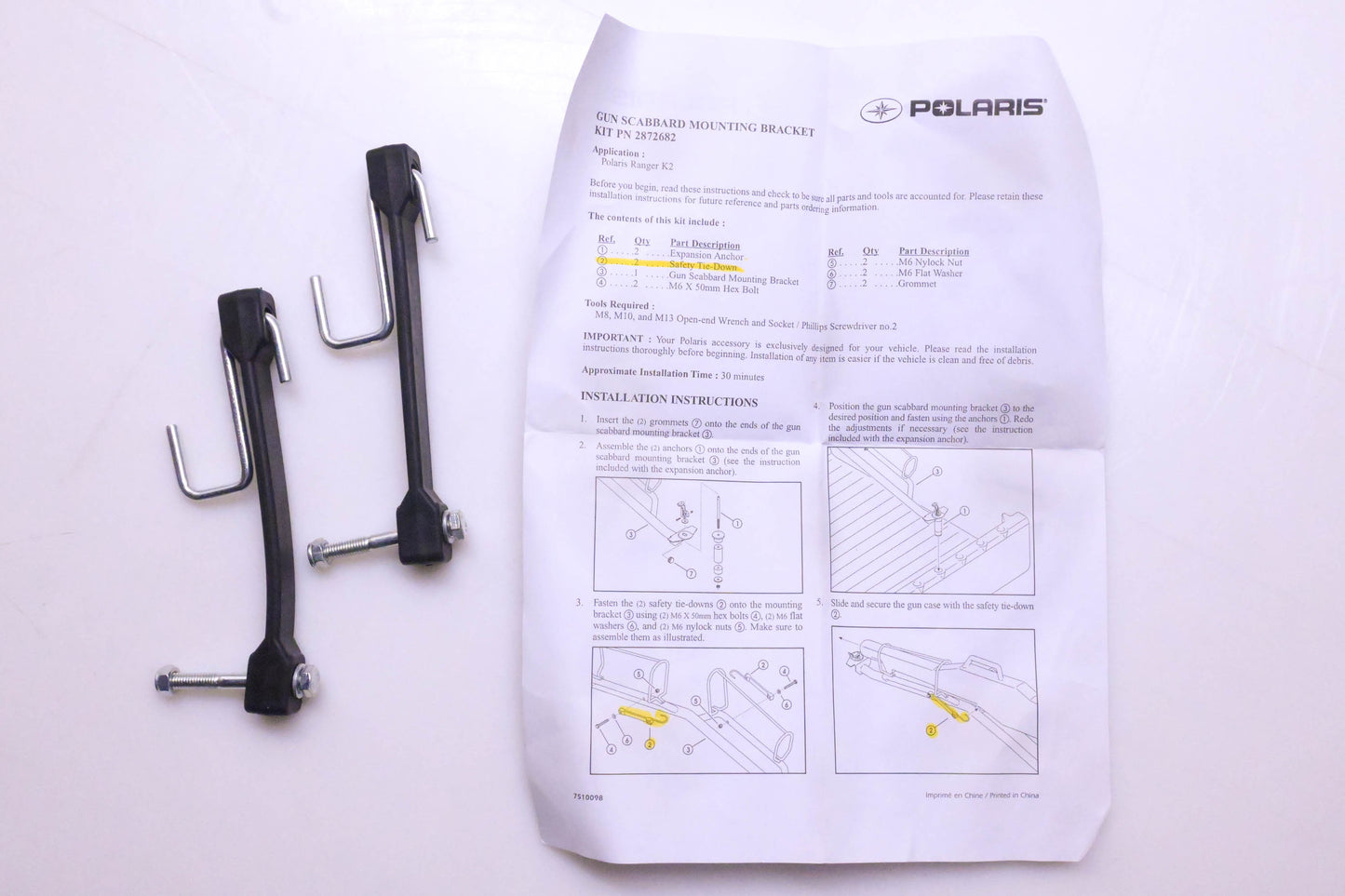 New OEM Polaris 2872682 Safety Tie Downs for Gun Scabbard Mounting Bracket Kit Qty 2 NOS