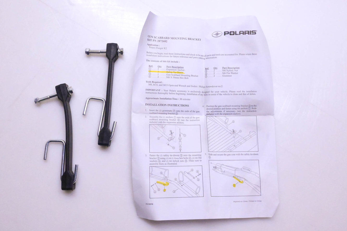 New OEM Polaris 2872682 Safety Tie Downs for Gun Scabbard Mounting Bracket Kit Qty 2 NOS