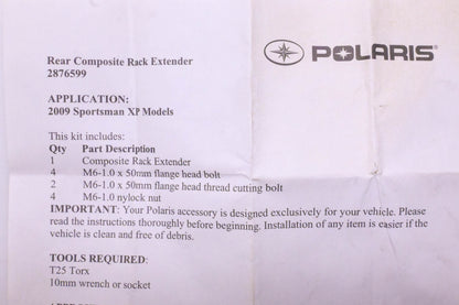 New OEM Polaris 2876599 Rear Composite Rack Extender Hardware NOS