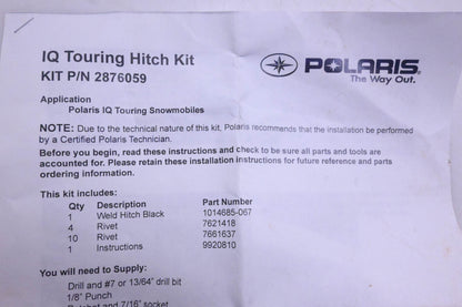 New OEM Polaris 2876059 IQ Touring Hitch Kit NOS
