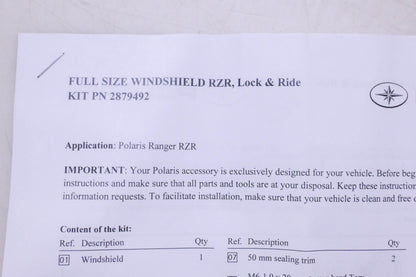 New OEM Polaris 2879492 Lock & Ride Poly Windshield NOS