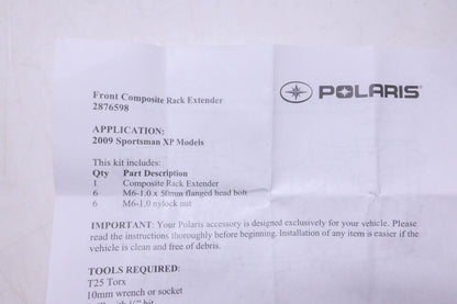 New OEM Polaris 2876598 Front Composite Rack Extender Kit NOS