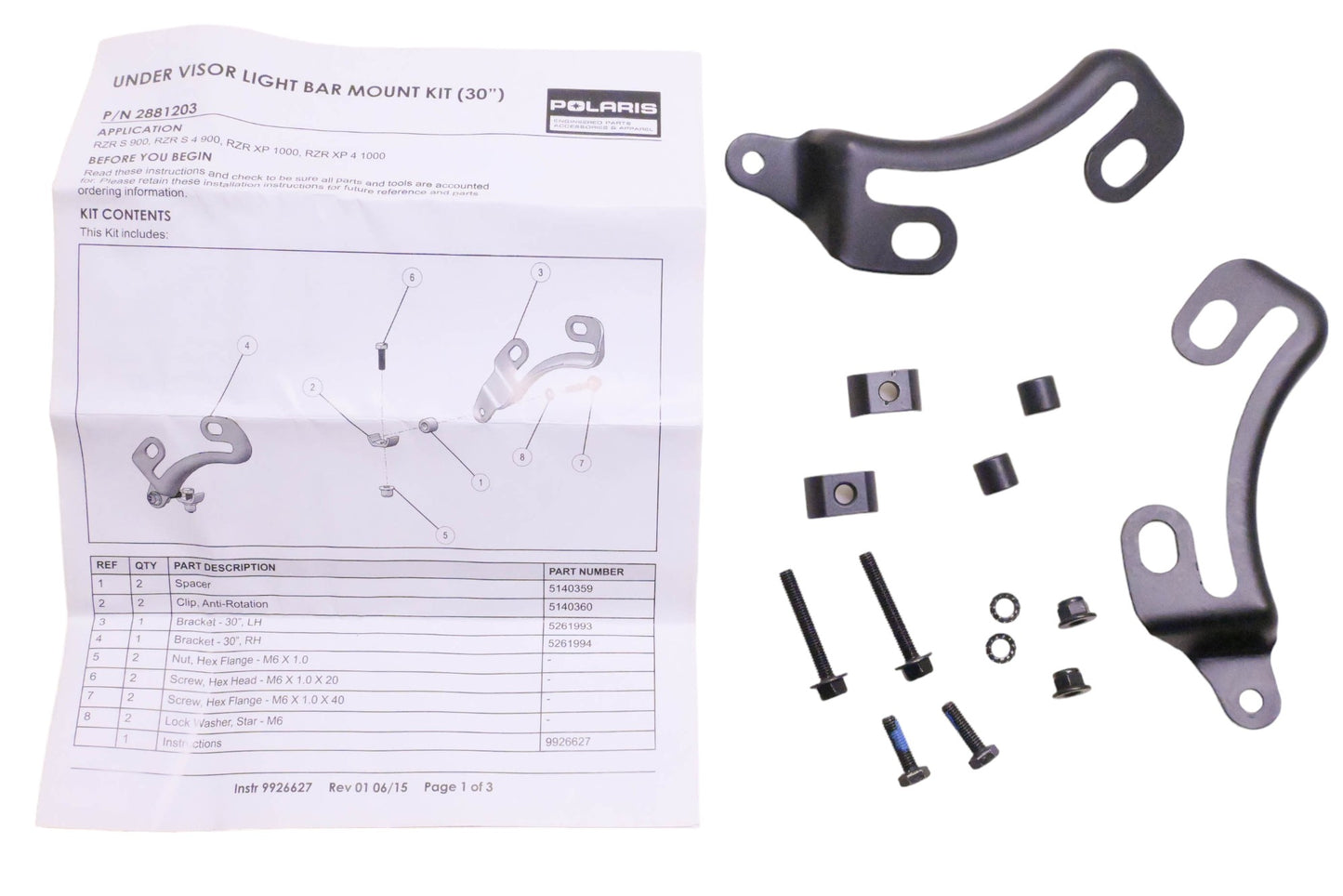 New OEM Polaris 2881203 Under Visor Light Bar Mount Kit 30" NOS