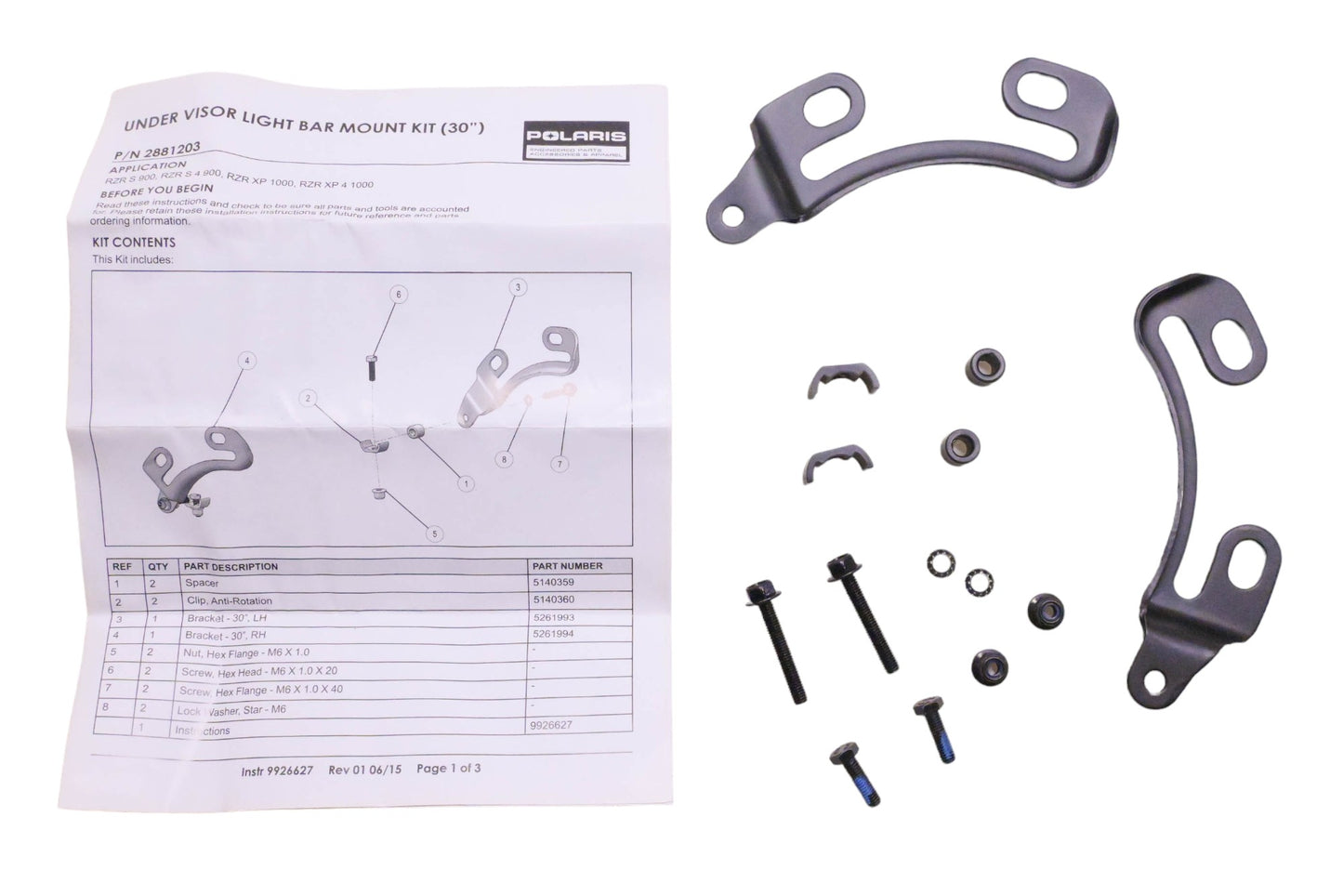 New OEM Polaris 2881203 Under Visor Light Bar Mount Kit 30" NOS