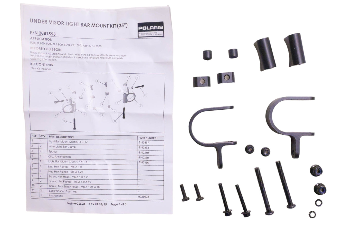New OEM Polaris 2881553 35" Visor Light Bar Mounting Bracket Kit NOS