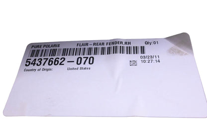 New OEM Polaris 5437662-070 Black Right Rear Fender Flare NOS