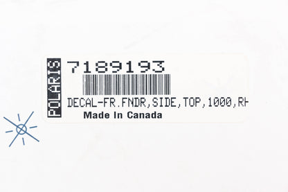 New OEM Polaris 7189193 Right Front Fender Top Side Decal NOS