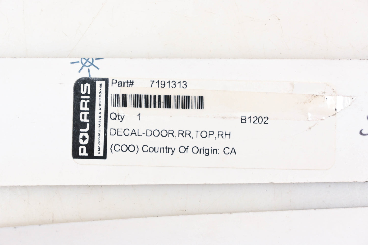 New OEM Polaris 7191313 Righthand Rear Door Top Decal NOS