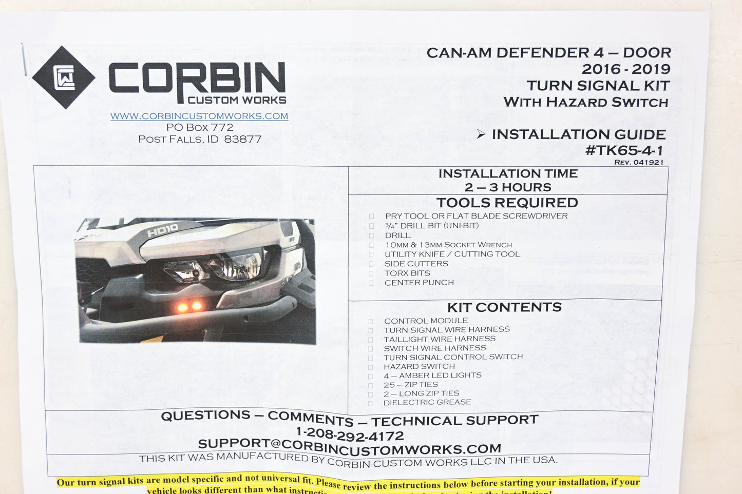 Corbin TK65-4-1 2016-19 Can-Am Maverick Turn Signal Kit NOS