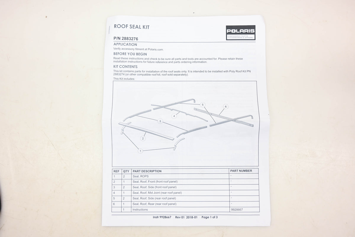 New OEM Polaris 2883276 Roof Seal Kit NOS