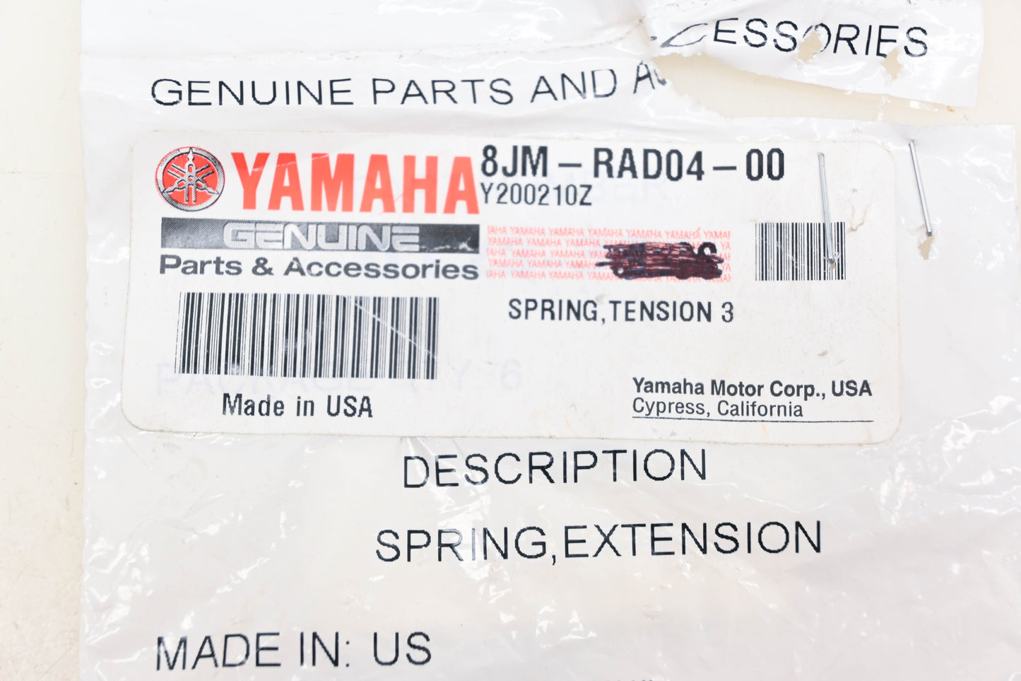 New OEM Yamaha 8JM-RAD04-00-00 Tension Spring #3 NOS