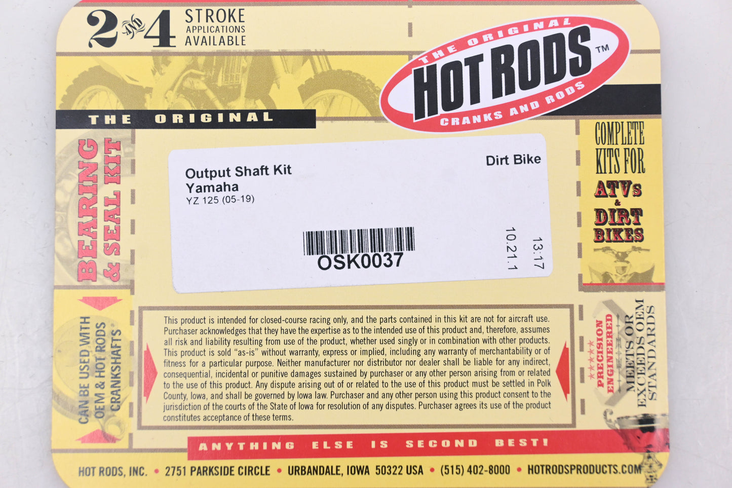 Hot Rods OSK0037, 421-5037 Yamaha YZ 125 2005-19 Output Shaft Kit NOS